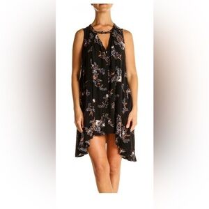 Free People Snap Out Of It Sleeveless Tree Swing Dress Black Floral